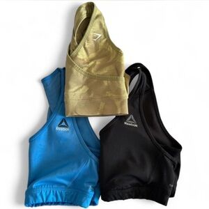 Sports bra bundle - green Gymshark size S, black & blue Reebok size M